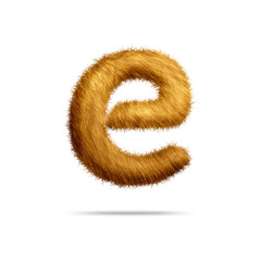 Small alphabet letter e design with golden fur texture