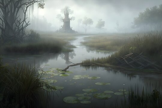 swamp filled with tall landscape made with Generative AI