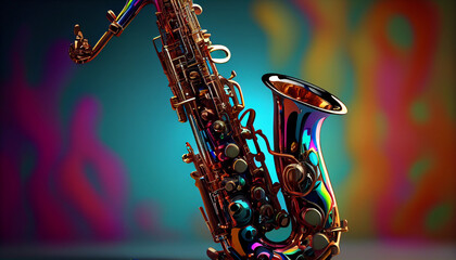 beautiful saxophone with magical splash texture for music banner festival generative ai - obrazy, fototapety, plakaty