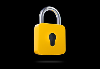 3D Realistic Yellow Locked padlock vector illustration