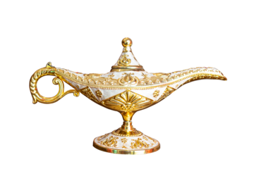 Antique Aladdin magic lamp isolated on white background with clipping path
