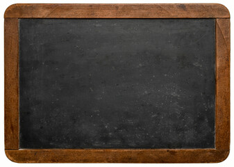 blank retro slate blackboard with rustic wooden frame isolated on white