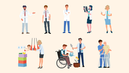 Set of male and female doctor characters. Medical staff team concept. Vector flat design.