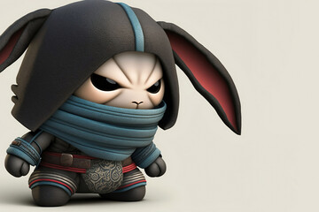 Adorable Baby Bunny Ninja Cartoon Illustration for Children's Fantasy Animation - AI Generated with Copyspace