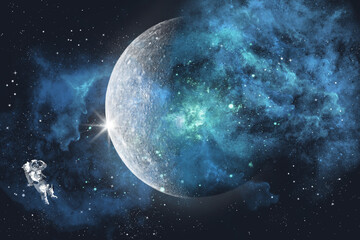 Astronaut at Space Moon and Star Dust Galaxy. Wallpaper and Background.