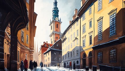A cozy street in old town of Stockholm | Generative AI