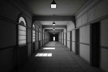 empty dark dirty alley hallway of unused facilities old building