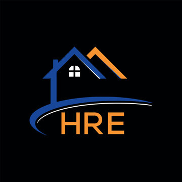 HRE house logo, letter logo. HRE blue image on black background and orange . HRE technology Monogram logo design for entrepreneur best business icon.
