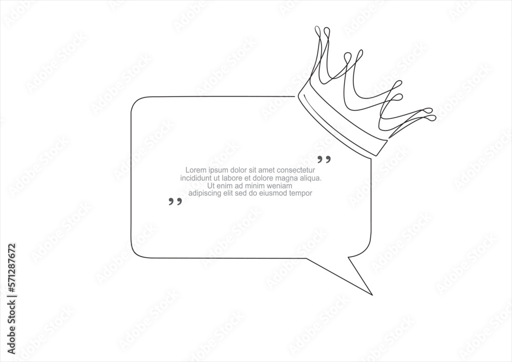 Poster continuous one line drawing of crown and speech bubble. trendy line art vector on a white background