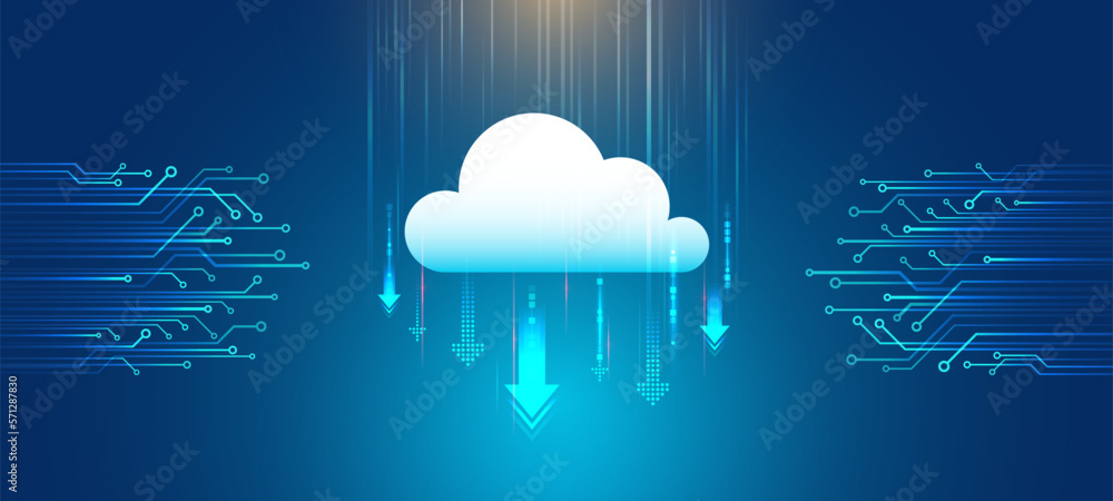 Poster Data cloud storage technology. Database and data center vector illustration. Cloud technology isometric background. Computer technology, server room, and equipment for internet networks.