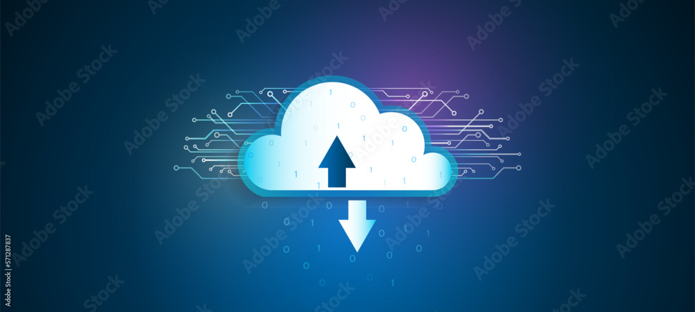 Poster Database and data center vector illustration. Cloud technology isometric background. Computer technology, server room, and equipment for internet networks. Data cloud storage technology.