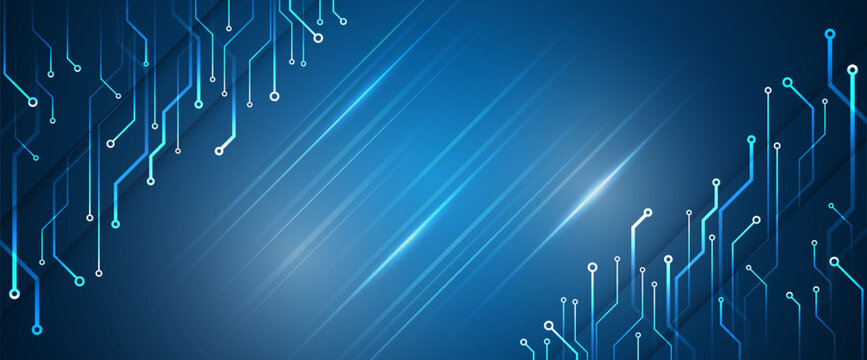 Abstract modern digital science technology futuristic circuit board. Cyber connection on the blue background. Hi-tech communication design. Electronic vector illustration.