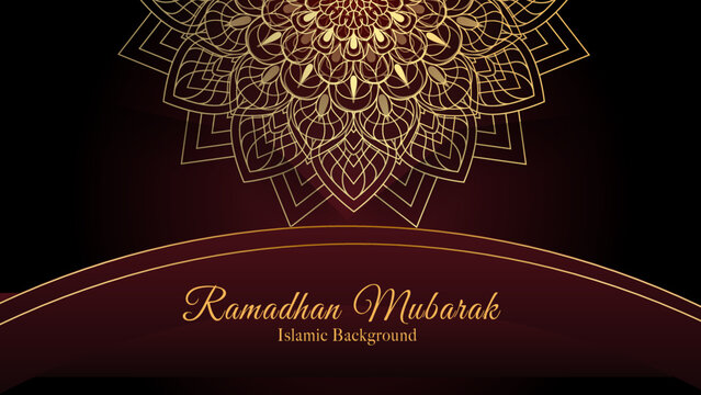 Red gold ramadhan background. Round ethnic patterns isolated on luxury style background.