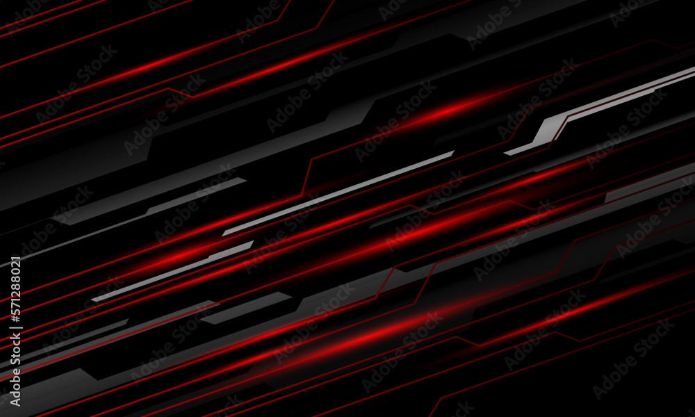 Poster abstract black line cyber circuit dynamic slash red light power on silver design ultramodern futuris