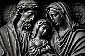 The Holy Family: Mary, Joseph, and Jesus, together as a loving family, fiction