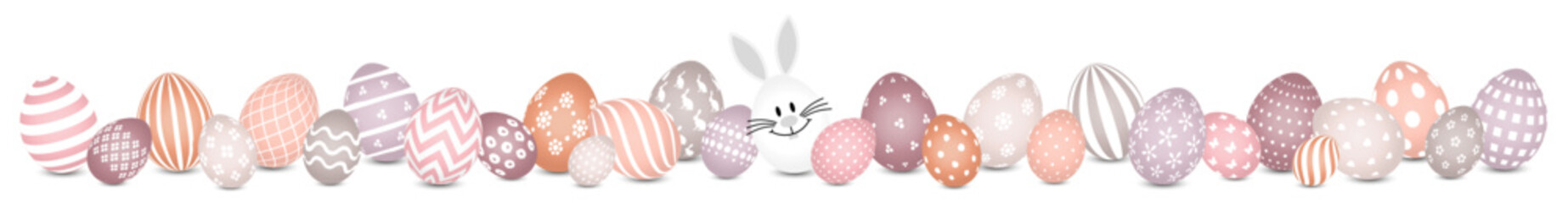 Weißes Hasenei & 28 Ostereier Muster Banner Verschiedene Farben