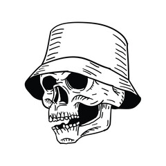 bucket hat skull line drawing graphic
