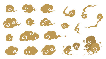 和風の雲のイラスト素材セット_シルエット_手書き風 © ふわぷか