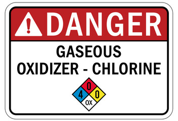 Chlorine chemical warning sign and labels gaseous oxidizer chlorine
