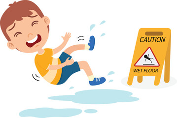 Obraz na płótnie Canvas Illustration of isolated wet floor caution sign.Danger of slipping