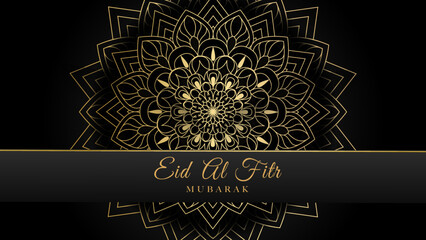 Eid Mubarak greeting background design with gold element.