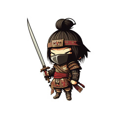 Obraz premium Girl Samurai Sticker Design Generative ai