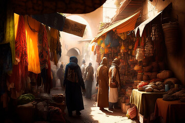 old arabic bazaar shopping in outdoor market. generative ai - obrazy, fototapety, plakaty