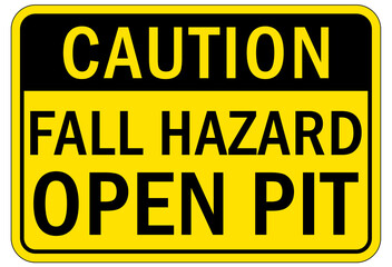 Open trench and pit sign and labels fall hazard open pit