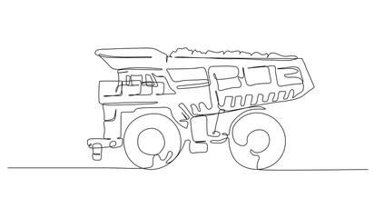 Continuous line art or One Line drawing of dump truck for vector illustration, business transportation. heavy equipment vehicle construction concept. graphic design modern continuous line drawing © Candra