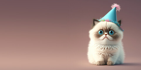 Cute Cartoon Birthday Ragdoll Cat Character (Created with Generative AI)