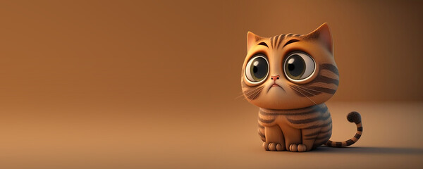 Fototapeta na wymiar Cute Cartoon Tabby Cat Character on an Orange Background (Created with Generative AI)