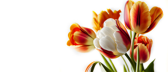 Beautiful tulips on white background. ai generated