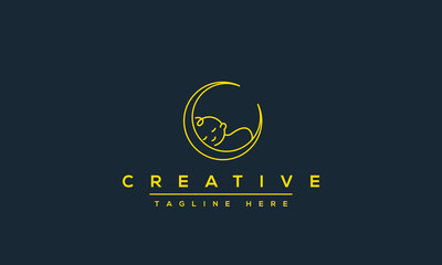 Line art baby sleeping, baby moon flat modern vector icon template