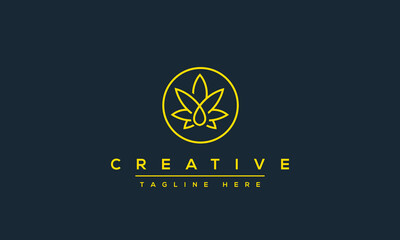 CBD Cannabis Marijuana Hemp Pot leaf with line art logo design
