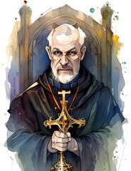 watercolor portrait of a priest | AI Generated