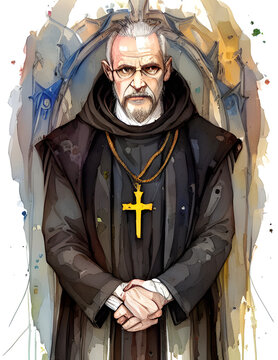 watercolor portrait of a priest | AI Generated