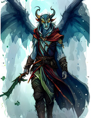 watercolor portrait of a tiefling wizard | AI Generated