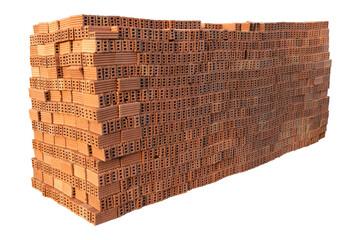 Group of industrial brick pile isolated on background