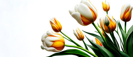 Beautiful tulips on white background. ai generated