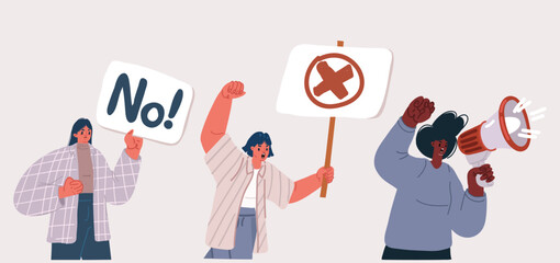 Vector illustration of Feminism fists, protest and revolution, feminists fight. Feminism activists equality and riot, black woman rights union, female power and solidarity,