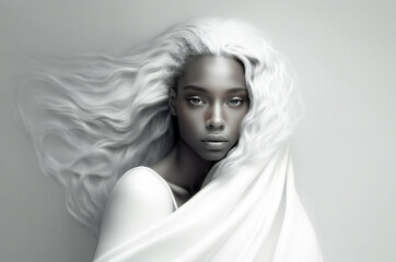 Beautiful black girl portrait. Serene bright illustration. Fictional character. Created with Generative AI technology.