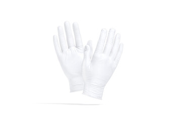 Blank white rubber gloves mockup, front and back, no gravity