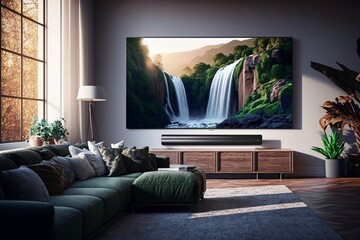 Home Living Room with Contemporary Furniture and Large Screen TV