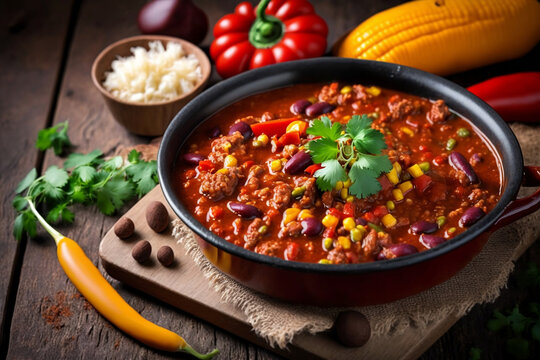 Savory Mexican Dish: Chili Con Carne with Fresh Ingredients - Ai Generative