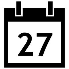calendar date 27 vector, icon, symbol, logo, clipart, isolated. vector illustration. vector illustration isolated on white background.