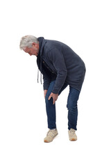 full length portrait of a man in calf pain isolated on white