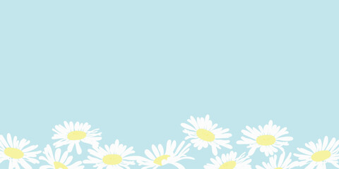 Banner of daisies on a light blue background. The concept of spring. Easter Holiday
