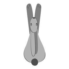Cute monochrome rabbit stretches its paws up. Color cartoon flat vector illustration.