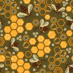 Seamless pattern with cute bees