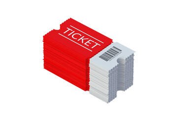 Lot of tickets isolated on white background. 3d render